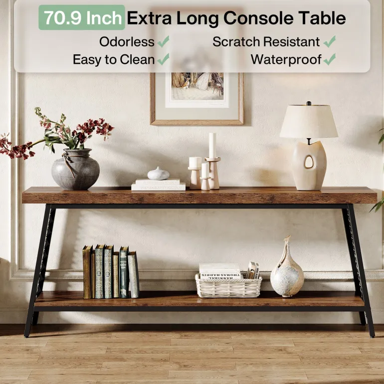 Discount Tribesigns 70.9" Console Table, 2 - Tier Extra Long Sofa Table with Storage Shelf