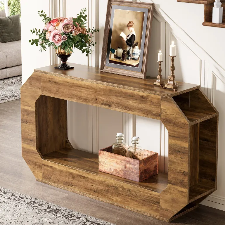 Hot Tribesigns 55" Console Table, 2 - Tier Farmhouse Entryway Table Sofa Table with Storage