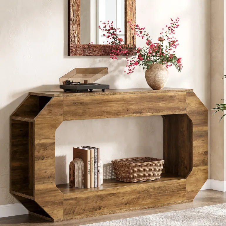 Hot Tribesigns 55" Console Table, 2 - Tier Farmhouse Entryway Table Sofa Table with Storage