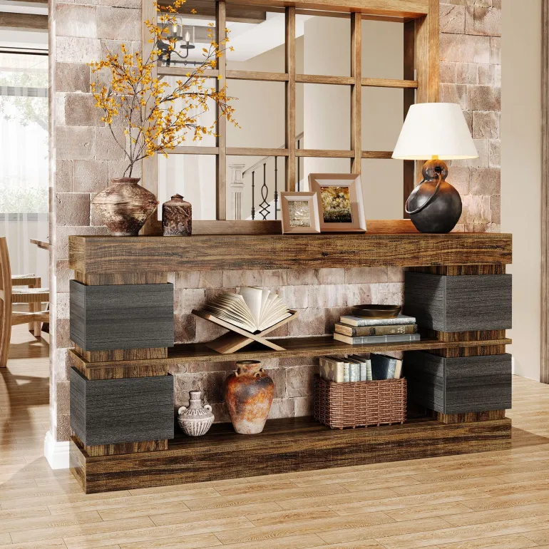 Hot Tribesigns 63" Console Table, 3 - Tier Farmhouse Hallway Sofa Table