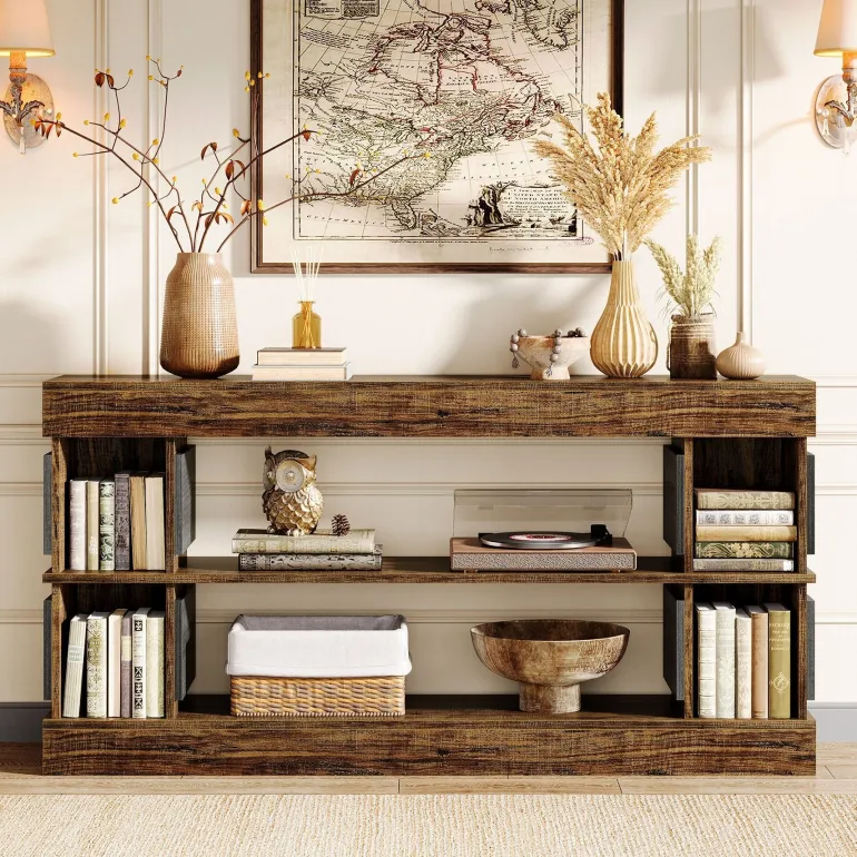 Hot Tribesigns 63" Console Table, 3 - Tier Farmhouse Hallway Sofa Table
