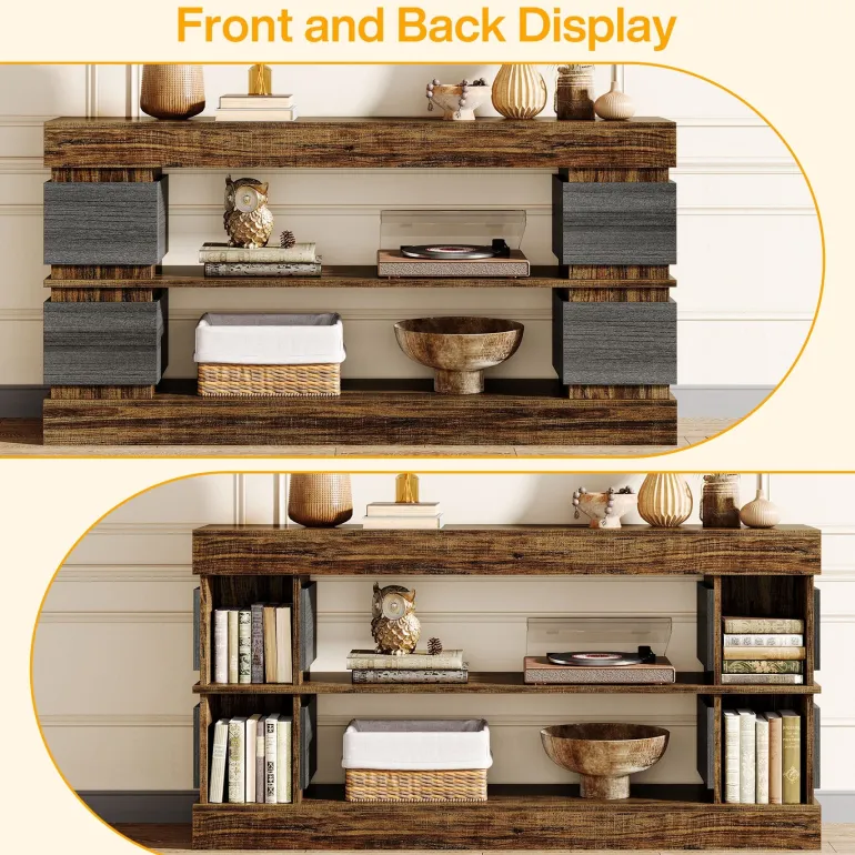 Hot Tribesigns 63" Console Table, 3 - Tier Farmhouse Hallway Sofa Table