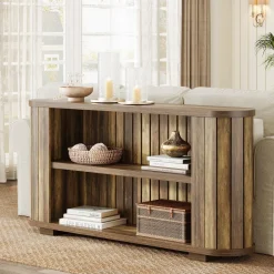 Hot Tribesigns 63" Console Table, 3 - Tier Farmhouse Entryway Table Sofa Table with Storage Shelves