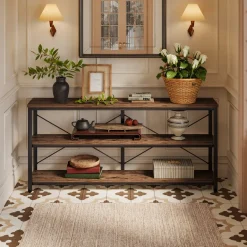 Cheap Tribesigns 70.9" Console Table, 3 - Tier Sofa Table with Metal Frame