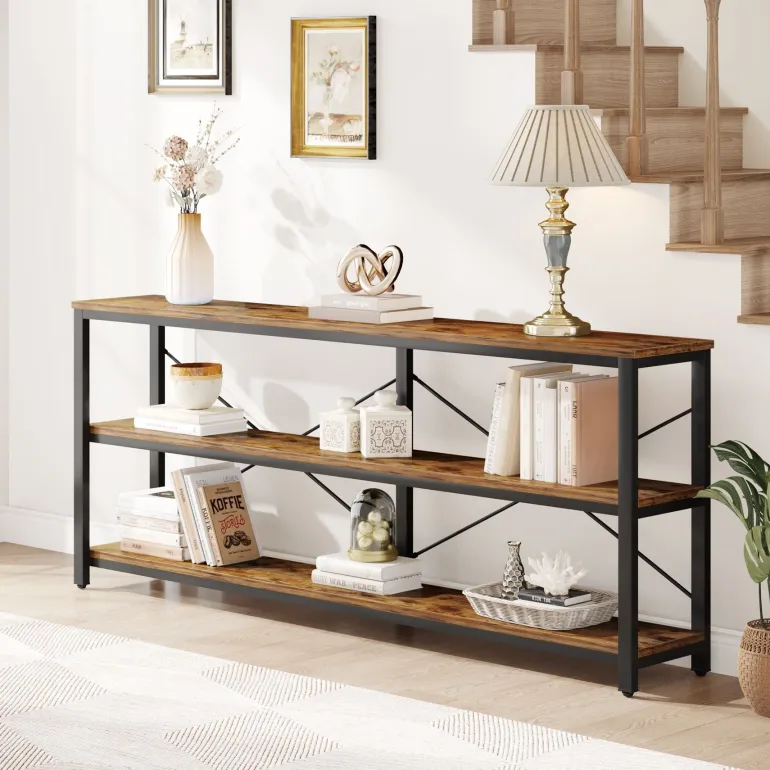 Cheap Tribesigns 70.9" Console Table, 3 - Tier Sofa Table with Metal Frame