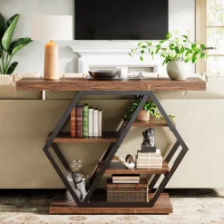 Sale Tribesigns 39" Console Table, 5 - tier Sofa Table Entryway Table With Geometric Base