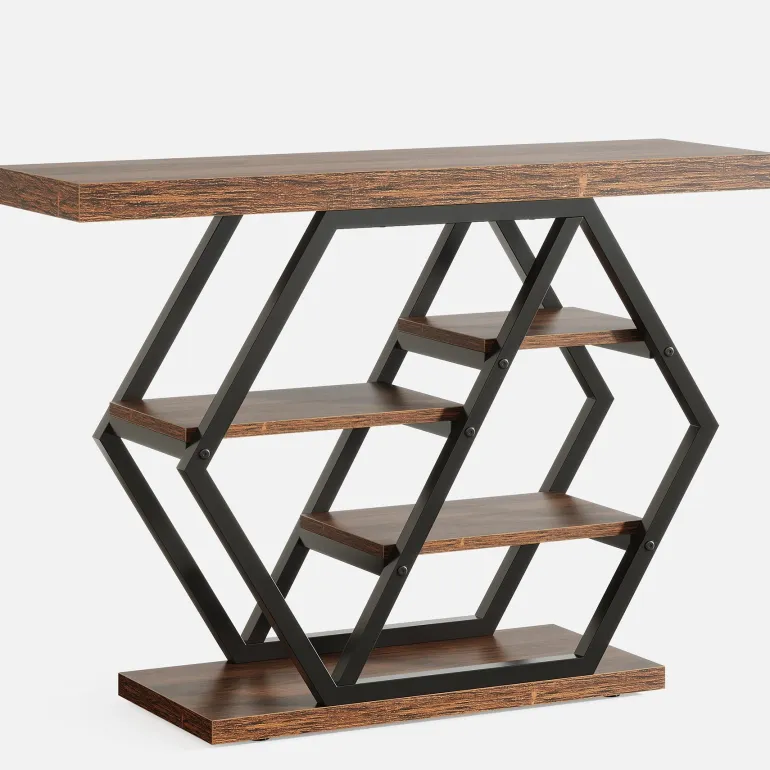 Sale Tribesigns 39" Console Table, 5 - tier Sofa Table Entryway Table With Geometric Base