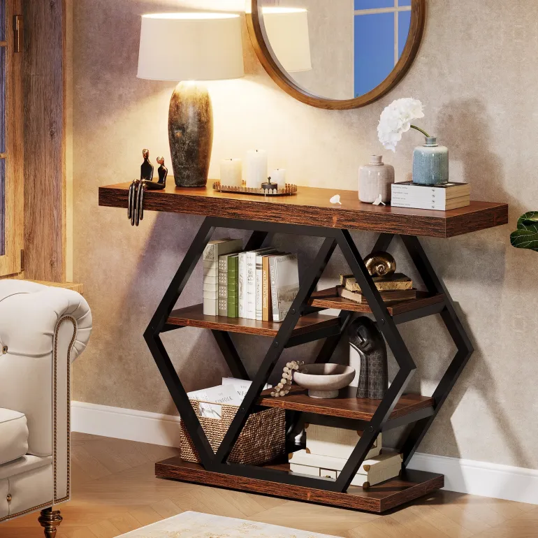 Sale Tribesigns 39" Console Table, 5 - tier Sofa Table Entryway Table With Geometric Base