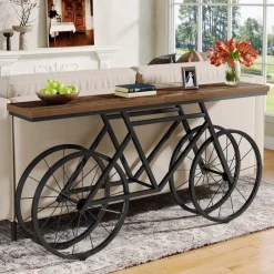 Hot Tribesigns 70.9" Console Table, Extra Long Sofa Table with Bicycle Base