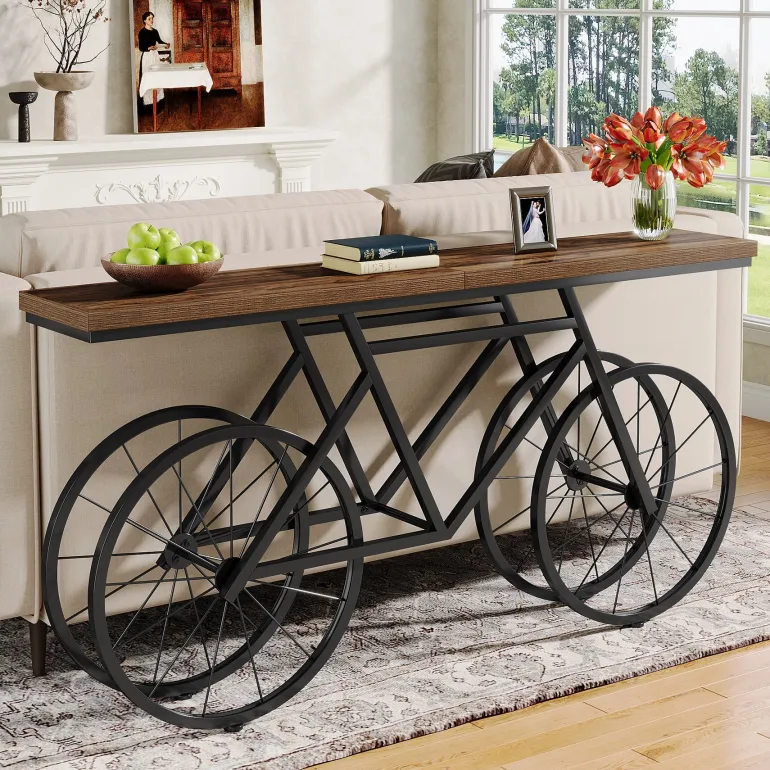Hot Tribesigns 70.9" Console Table, Extra Long Sofa Table with Bicycle Base