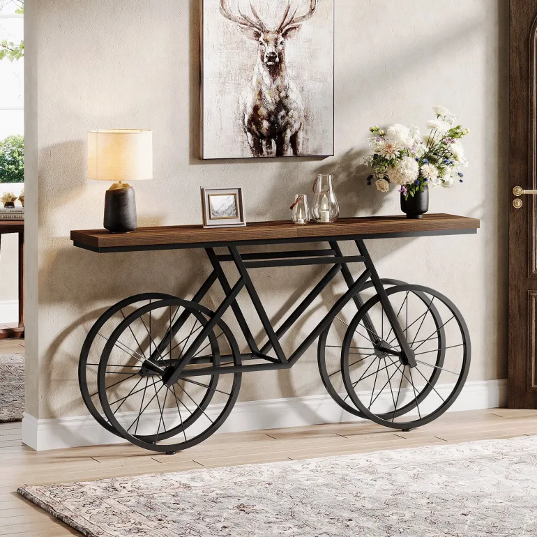 Hot Tribesigns 70.9" Console Table, Extra Long Sofa Table with Bicycle Base