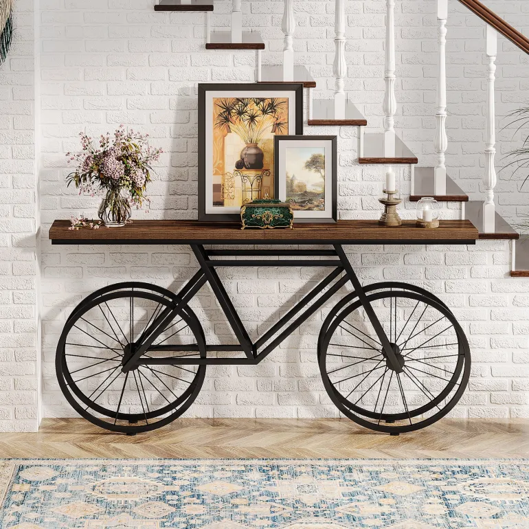 Hot Tribesigns 70.9" Console Table, Extra Long Sofa Table with Bicycle Base