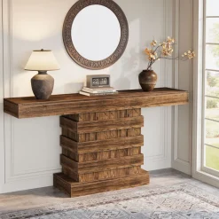 Cheap Tribesigns 63” Console Table, Farmhouse Sofa Table Narrow Entryway Table