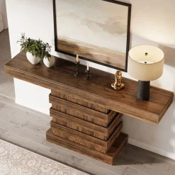 Cheap Tribesigns 63” Console Table, Farmhouse Sofa Table Narrow Entryway Table