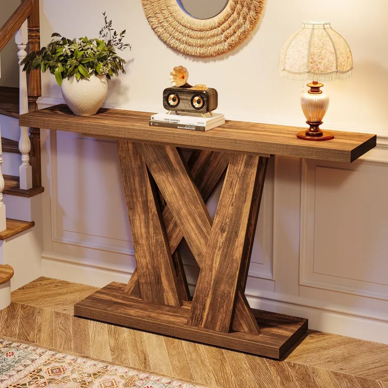 Outlet Tribesigns 55" Console Table, Farmhouse Entryway Table With Geometric Base