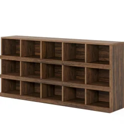 Fashion Tribesigns 63" Console Table, Farmhouse 4 - Tier Sofa Table with 15 Storage Cubes