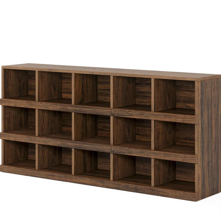 Fashion Tribesigns 63" Console Table, Farmhouse 4 - Tier Sofa Table with 15 Storage Cubes