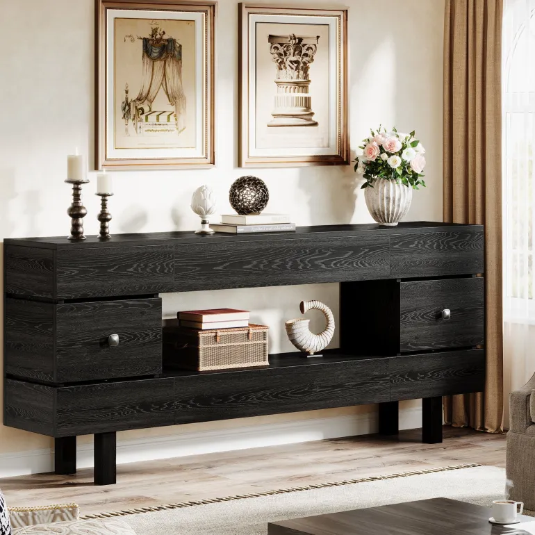 Outlet Tribesigns 70.8" Console Table, Farmhouse 2 - Tier Entryway Table with Display Shelf