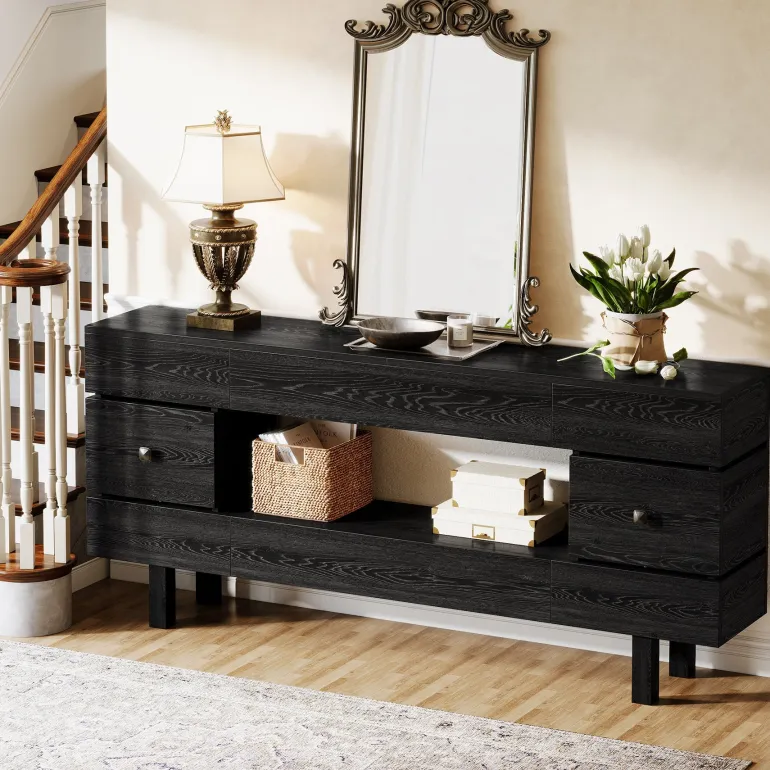 Outlet Tribesigns 70.8" Console Table, Farmhouse 2 - Tier Entryway Table with Display Shelf