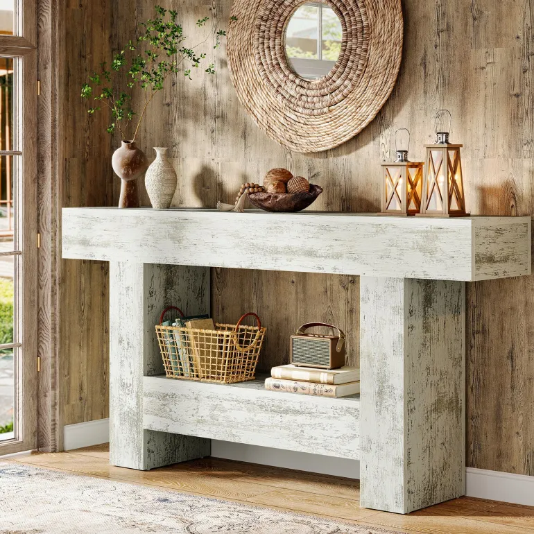 Store Tribesigns 63" Console Table, Farmhouse Sofa Table Entryway Table With Storage