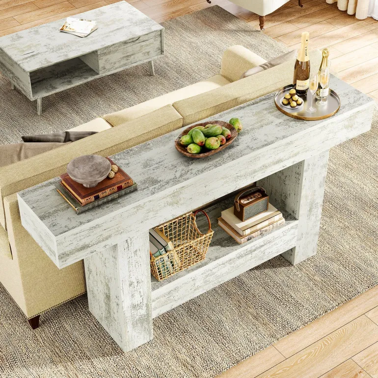 Store Tribesigns 63" Console Table, Farmhouse Sofa Table Entryway Table With Storage