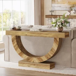 Hot Tribesigns 59" Console Table, Farmhouse Sofa Table Hallway Table with Half - circle Base