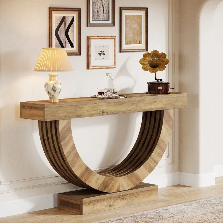 Hot Tribesigns 59" Console Table, Farmhouse Sofa Table Hallway Table with Half - circle Base