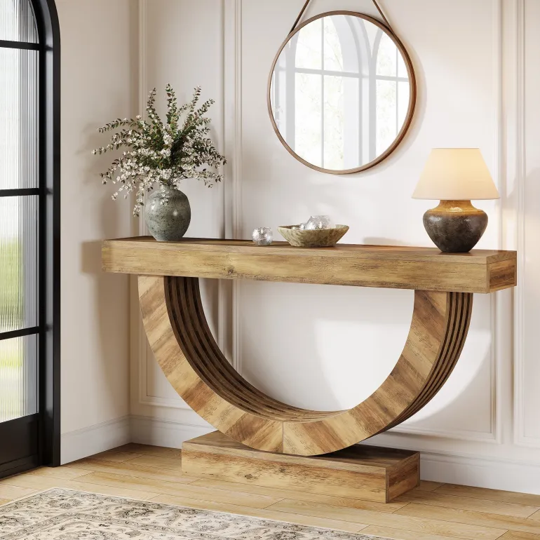 Hot Tribesigns 59" Console Table, Farmhouse Sofa Table Hallway Table with Half - circle Base
