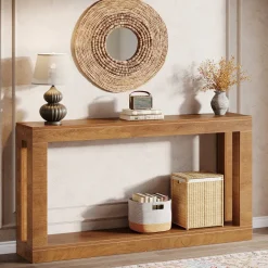 Outlet Tribesigns 63" Console Table, Farmhouse Entryway Table Sofa Table with Storage