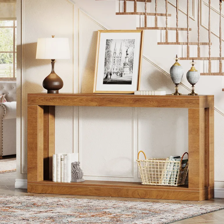 Outlet Tribesigns 63" Console Table, Farmhouse Entryway Table Sofa Table with Storage