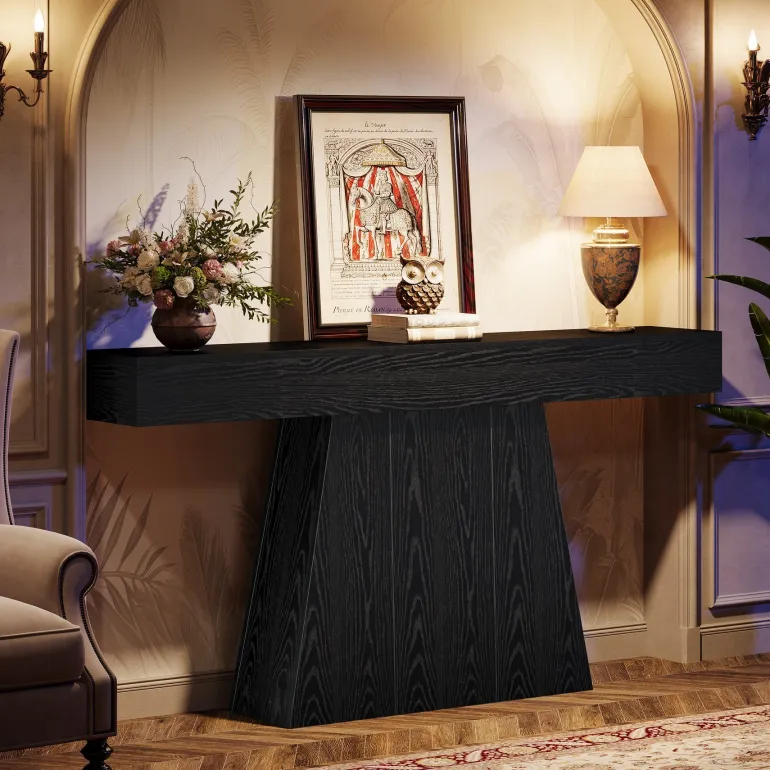 Shop Tribesigns 63" Console Table, Farmhouse Entryway Table Sofa Table with Trapezoidal Base