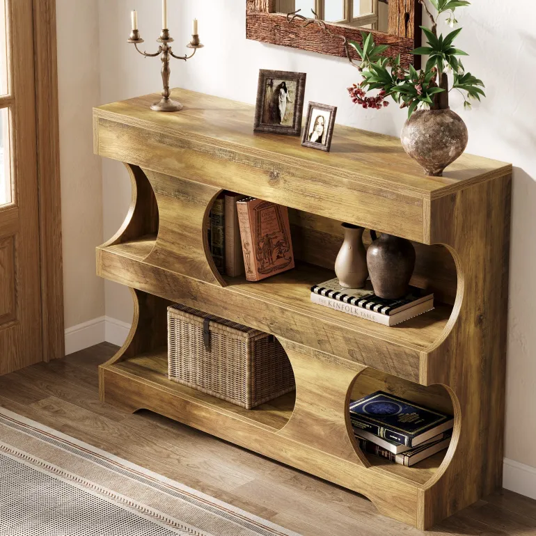 Hot Tribesigns 41" Console Table, Farmhouse Entryway Table Sofa Table with 3 - Tier Shelves