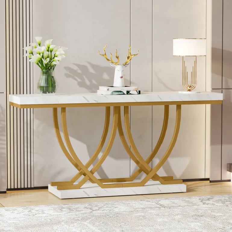 Flash Sale Tribesigns 59" Console Table, Faux Marble Entryway Sofa Table Behind The Couch