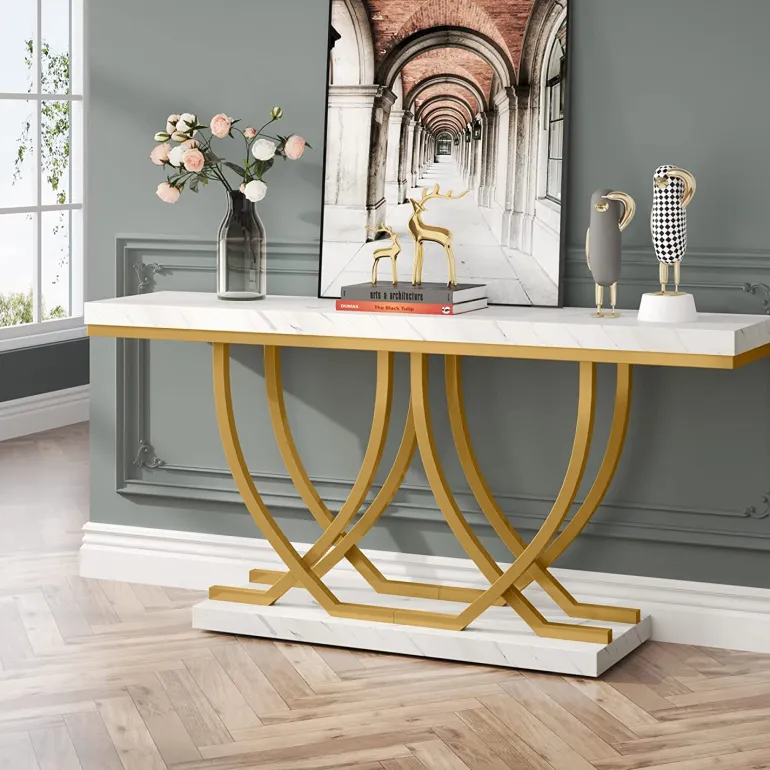 Flash Sale Tribesigns 59" Console Table, Faux Marble Entryway Sofa Table Behind The Couch