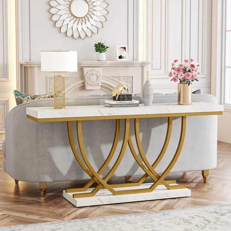 Flash Sale Tribesigns 59" Console Table, Faux Marble Entryway Sofa Table Behind The Couch