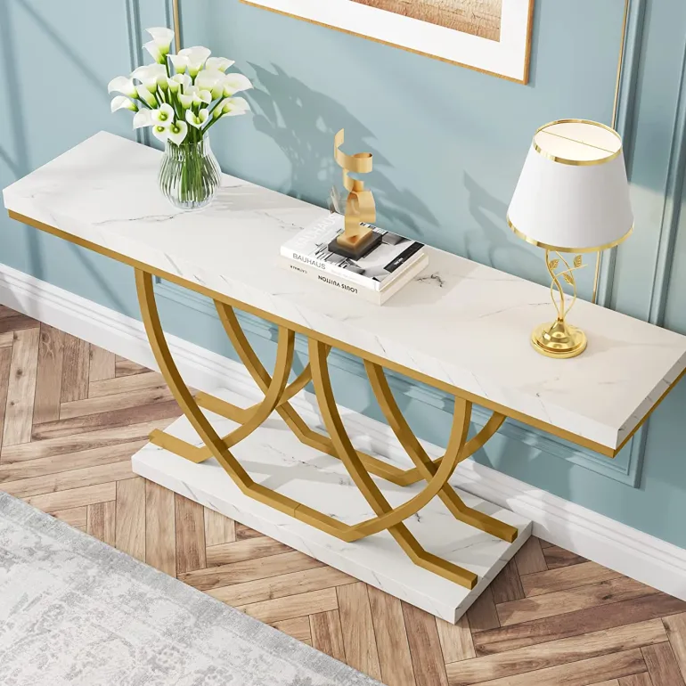 Flash Sale Tribesigns 59" Console Table, Faux Marble Entryway Sofa Table Behind The Couch