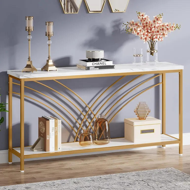 Hot Tribesigns 70.9" Console Table, Faux Marble Entryway Table with 2 Tier Storage Shelf