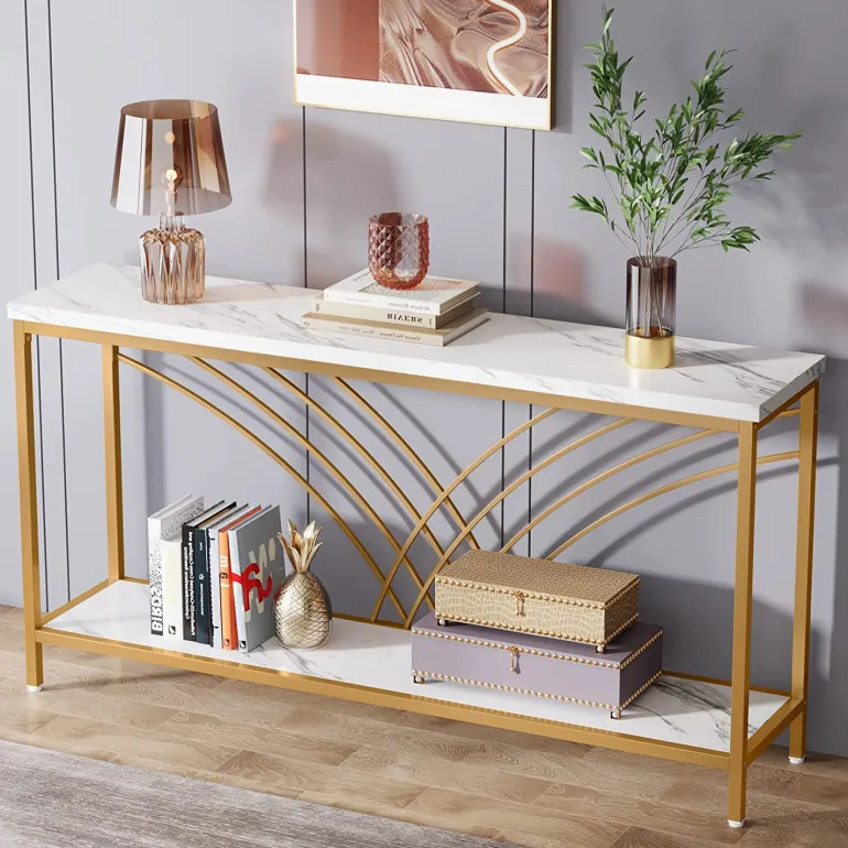 Hot Tribesigns 70.9" Console Table, Faux Marble Entryway Table with 2 Tier Storage Shelf