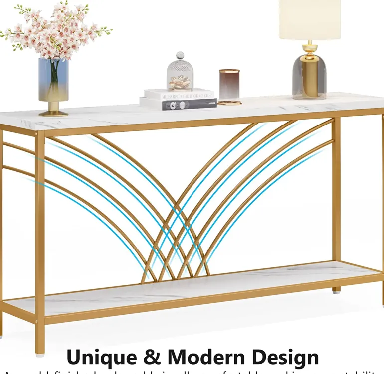 Hot Tribesigns 70.9" Console Table, Faux Marble Entryway Table with 2 Tier Storage Shelf