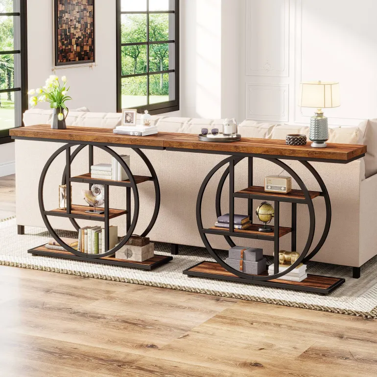Discount Tribesigns 41.3" Console Table, Industrial 4 - Tier Sofa Entryway Table with Circle Base