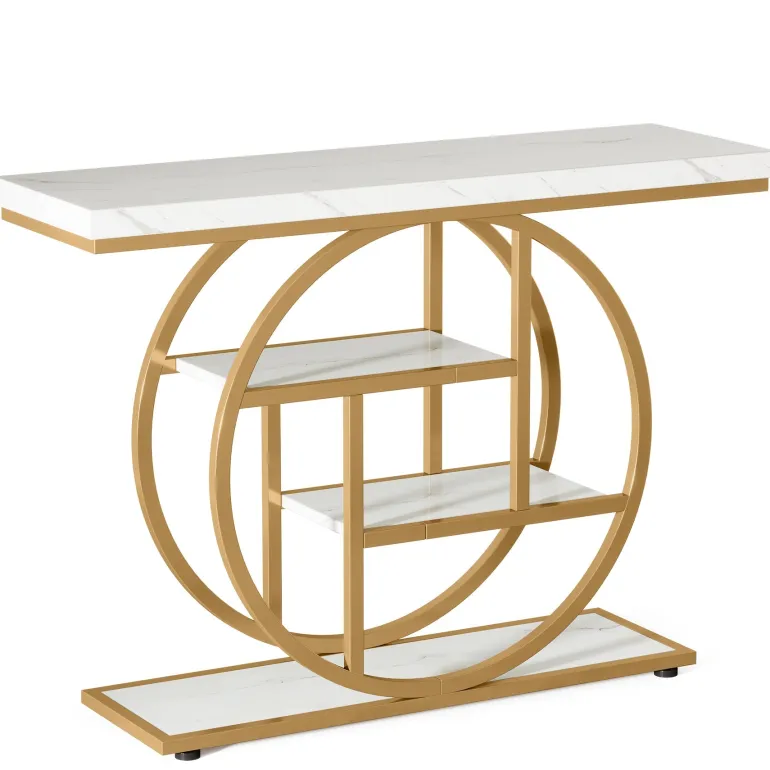 Discount Tribesigns 41.3" Console Table, Industrial 4 - Tier Sofa Entryway Table with Circle Base