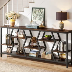 Store Tribesigns 70.9" Console Table Industrial Sofa Table with Storage Shelves