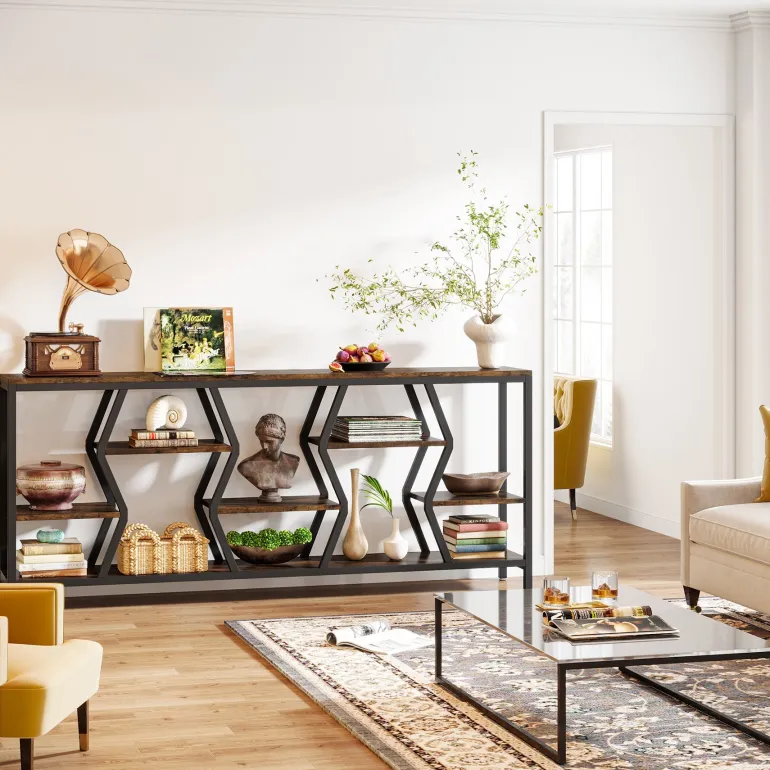 Store Tribesigns 70.9" Console Table Industrial Sofa Table with Storage Shelves