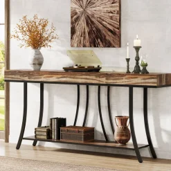 Cheap Tribesigns 70.9" Console Table, Industrial Narrow Sofa Table with Storage Shelves