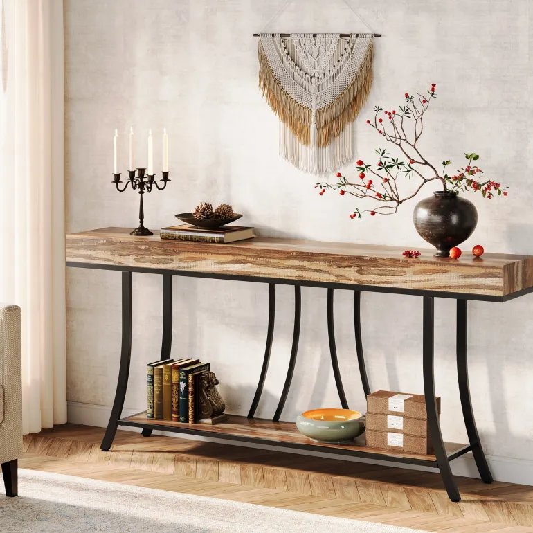 Cheap Tribesigns 70.9" Console Table, Industrial Narrow Sofa Table with Storage Shelves