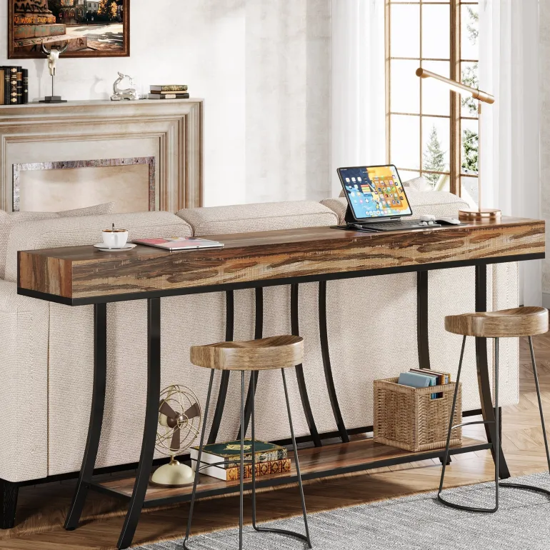 Cheap Tribesigns 70.9" Console Table, Industrial Narrow Sofa Table with Storage Shelves