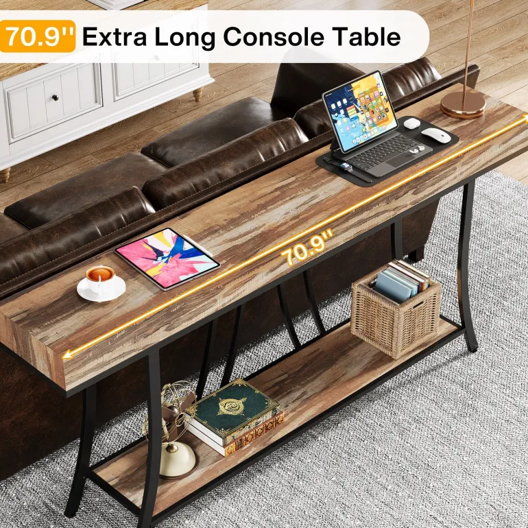 Cheap Tribesigns 70.9" Console Table, Industrial Narrow Sofa Table with Storage Shelves