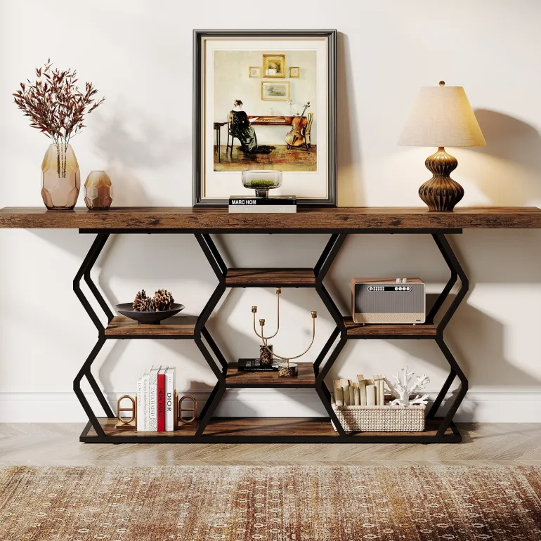 Hot Tribesigns 70.9" Console Table, Long Sofa Table with Storage Shelves
