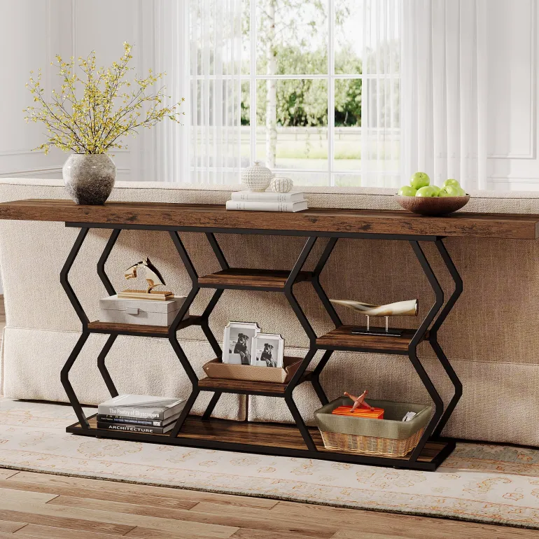 Hot Tribesigns 70.9" Console Table, Long Sofa Table with Storage Shelves