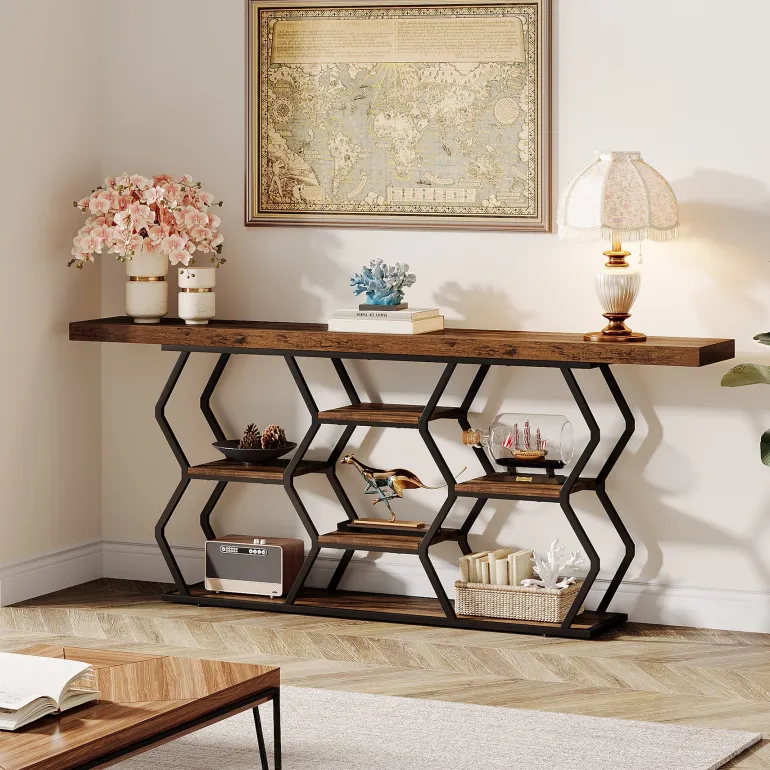 Hot Tribesigns 70.9" Console Table, Long Sofa Table with Storage Shelves